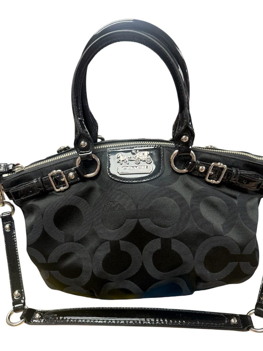 Coach Y2K Black Signature 'C' Satchel with Patent Trim